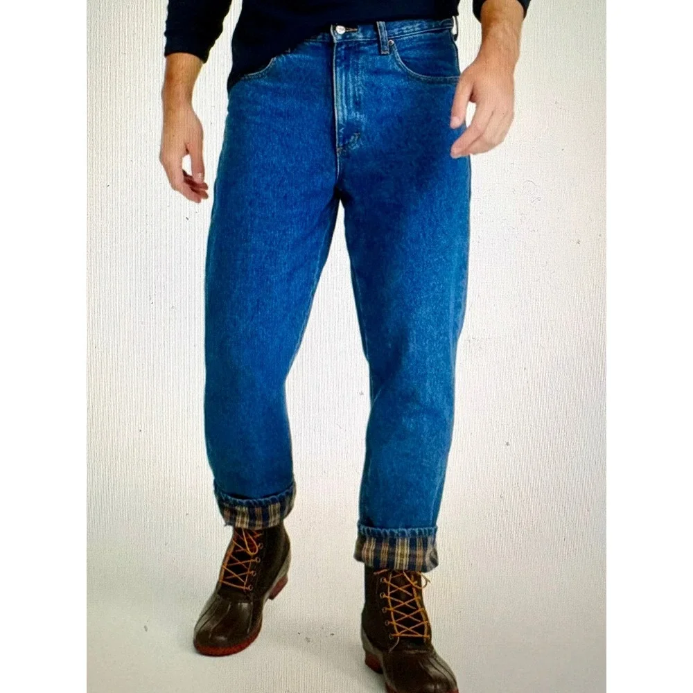 LL Bean Relaxed Fit Flannel Lined Jeans Mens 36x29.5 Blue 100% Cottton Denim